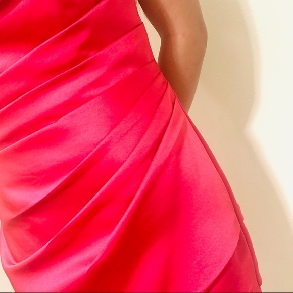 DAVID BRIDAL•red pink satin strapless ruched dress - Picture 6 of 7